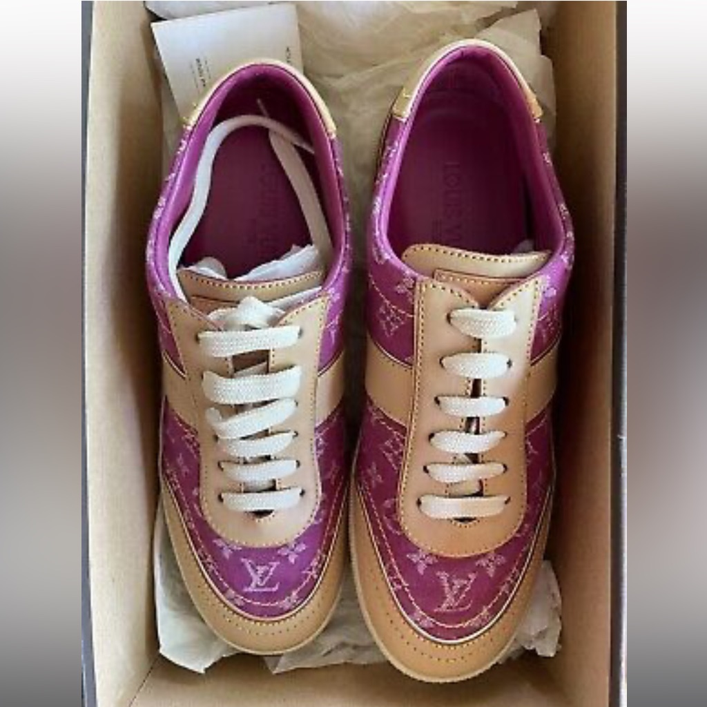 Louis Vuitton Lv Fuchsia Denim Monogram Leather Footing Trainer Shoes Sneakers